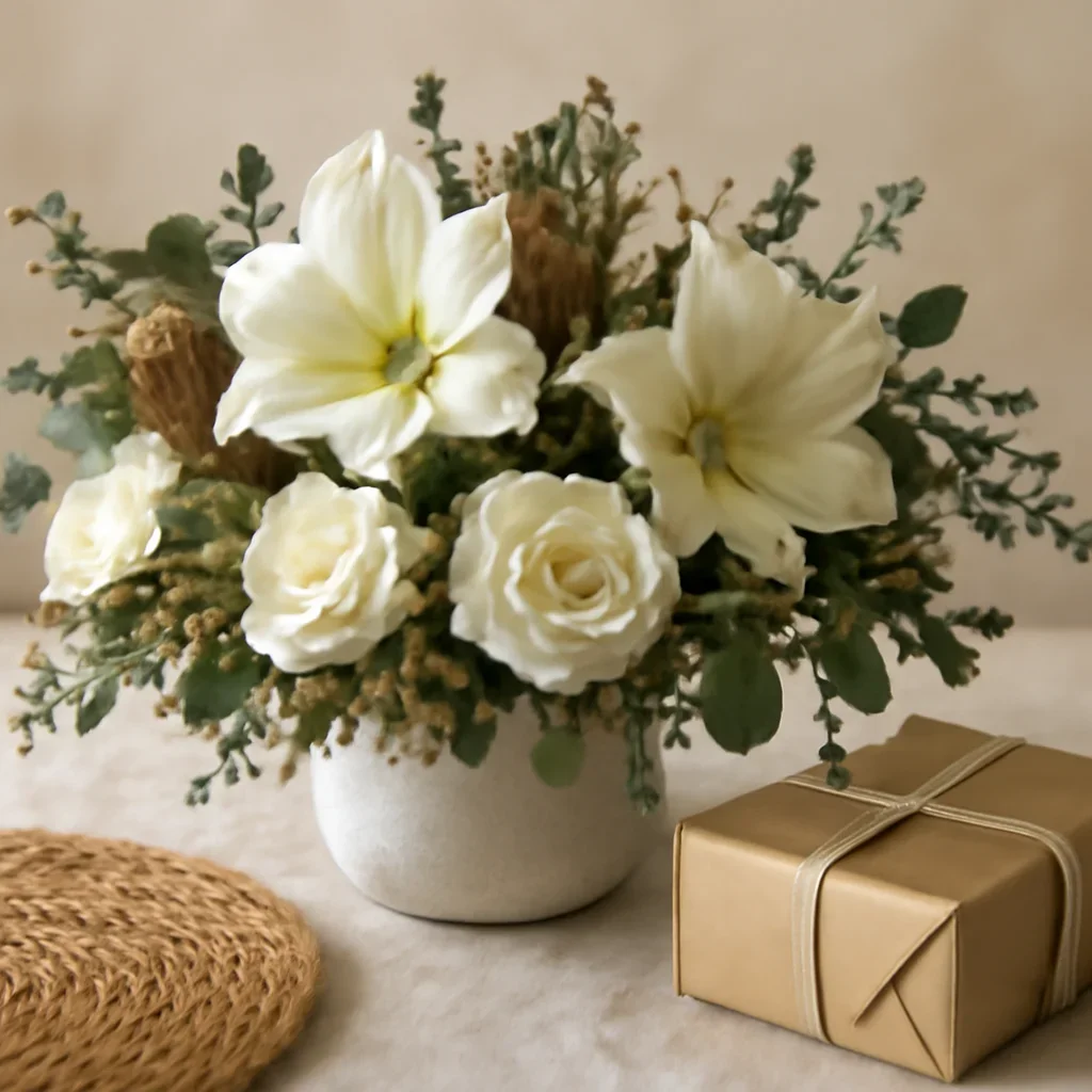 Close-up floral detail supporting the article about holiday centrepiece ideas for cozy west coast homes