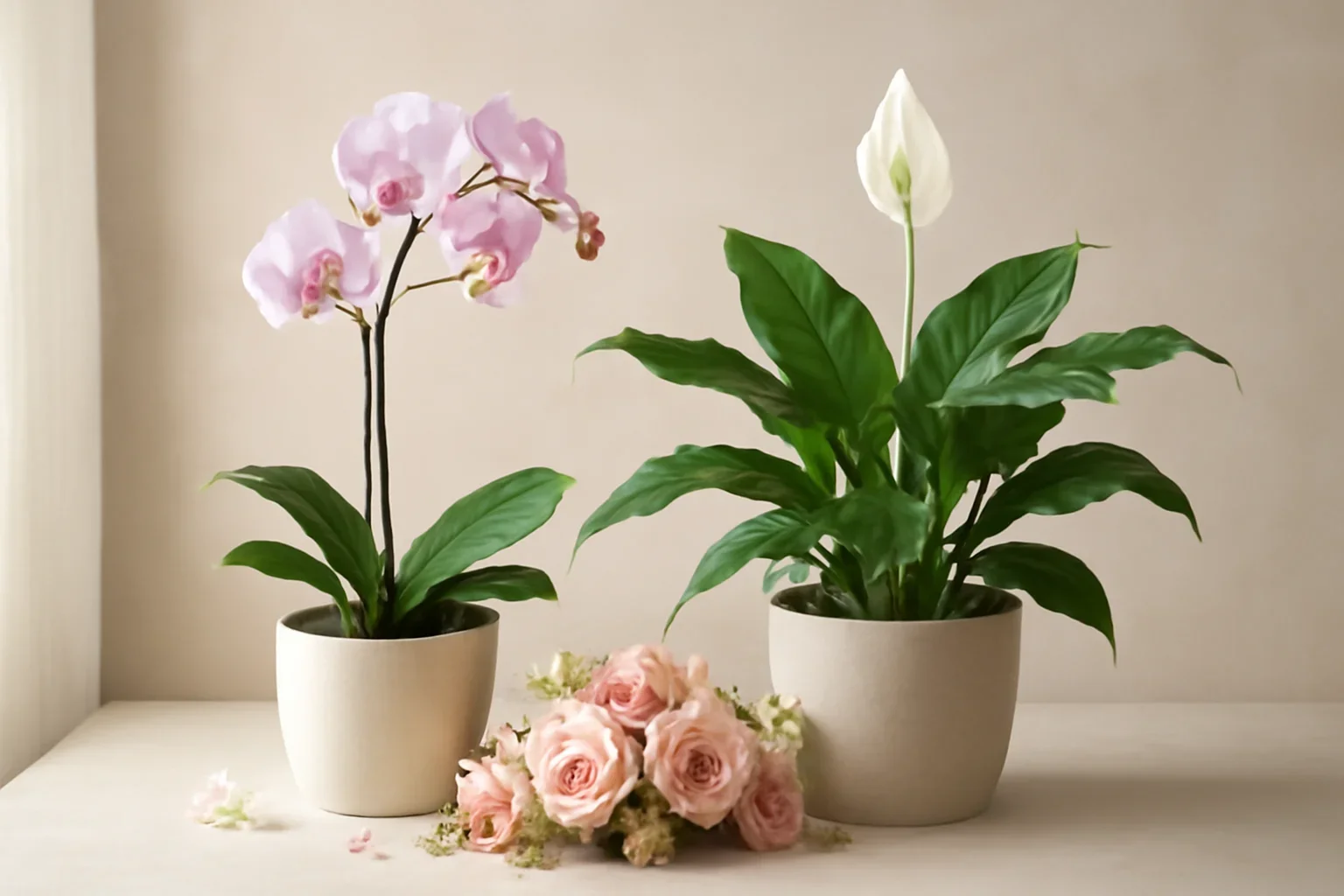 Orchid vs Peace Lily: Which Plant Makes a Better Gift? styled with fresh flowers in a soft editorial setting
