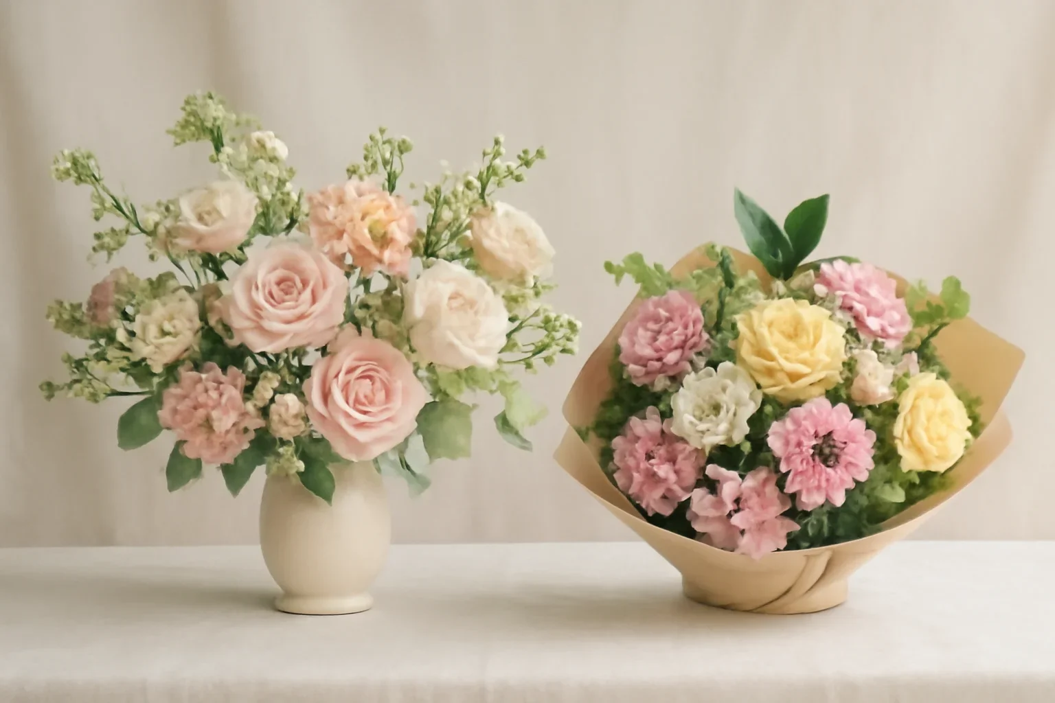 Local Florist vs Grocery Store Flowers styled with fresh flowers in a soft editorial setting