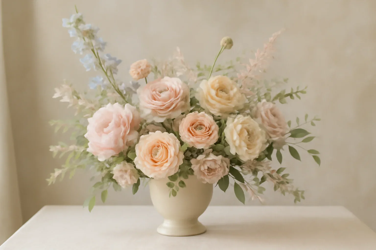 Designer's Choice Arrangements styled with fresh flowers in a soft editorial setting