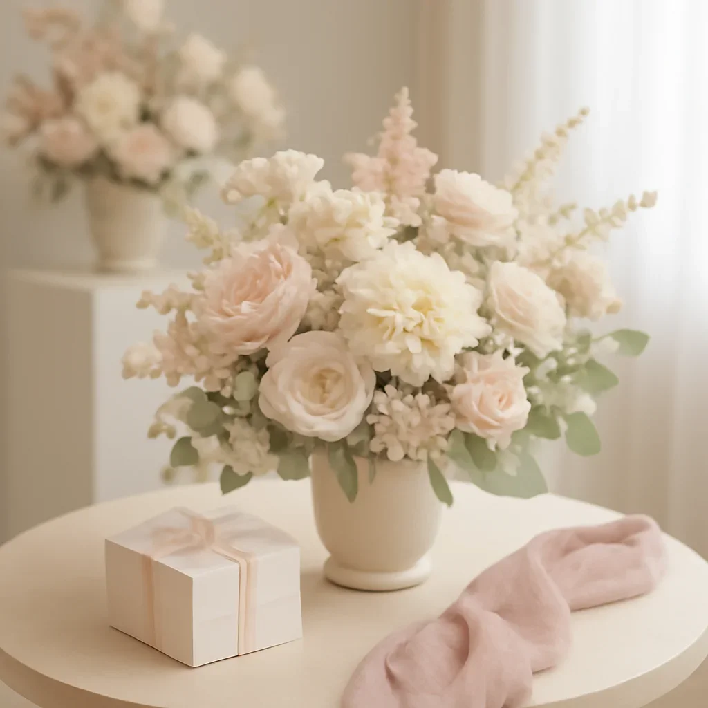 Supporting floral scene for designer's choice arrangements with boutique presentation