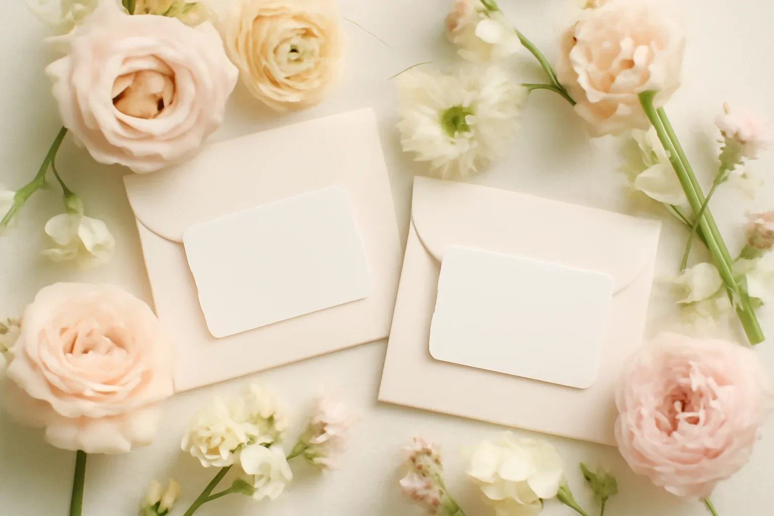 E-Gift Cards styled with fresh flowers in a soft editorial setting