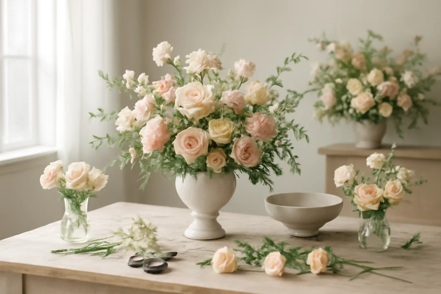 Floral Workshops styled with fresh flowers in a soft editorial setting