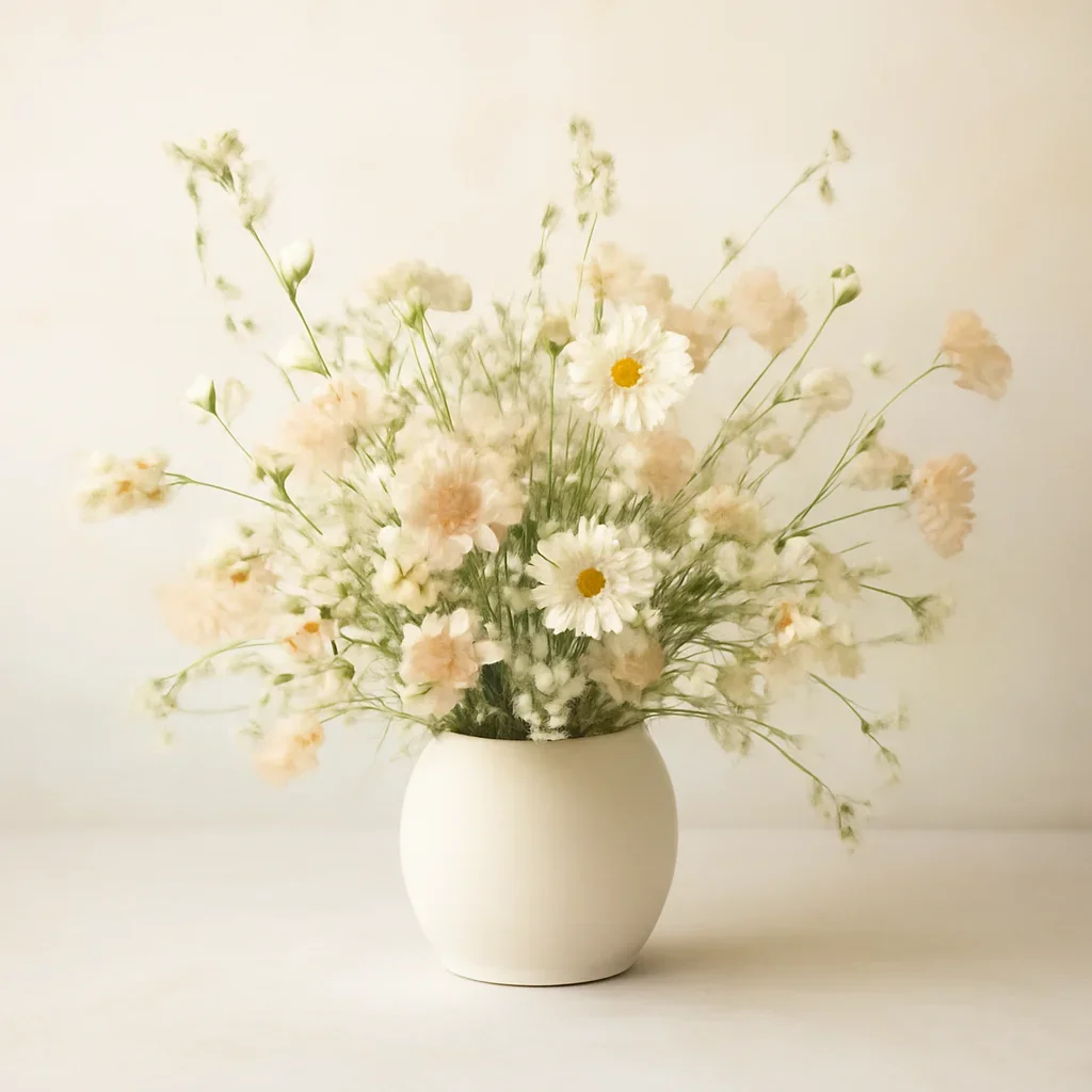 Supporting floral scene for wildflower arrangement with boutique presentation
