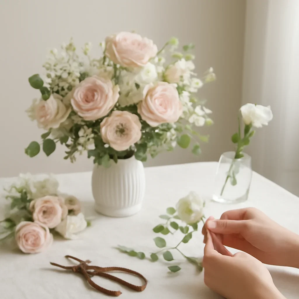 Supporting floral scene for flower care with boutique presentation
