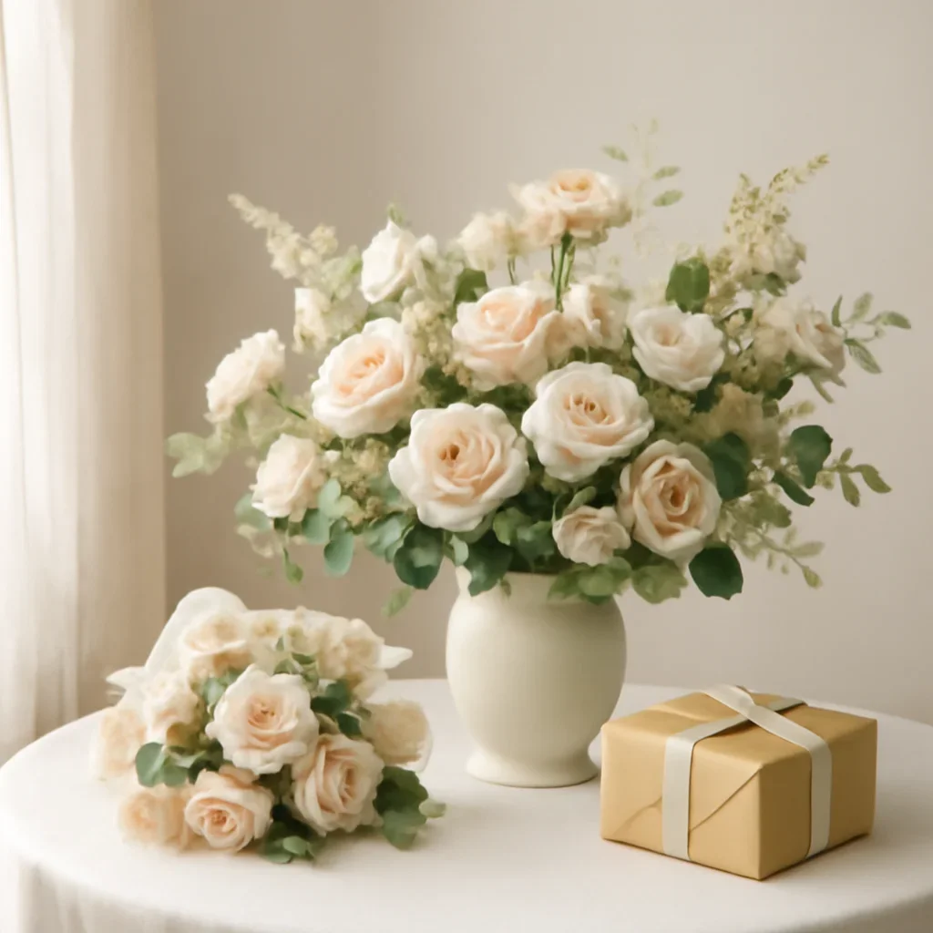 Supporting floral scene for event planner floral support with boutique presentation