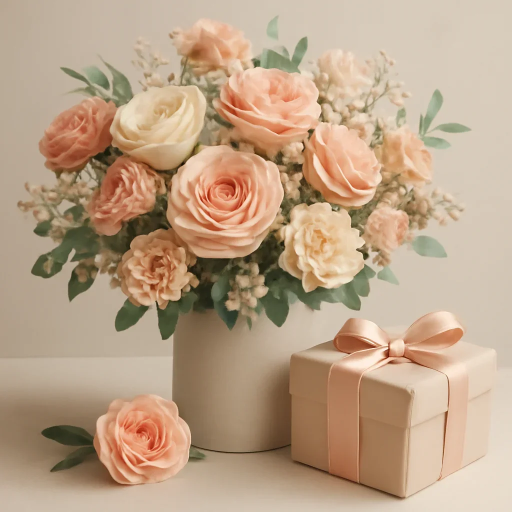 Call to action floral image for real estate staging flowers with thoughtful gift styling