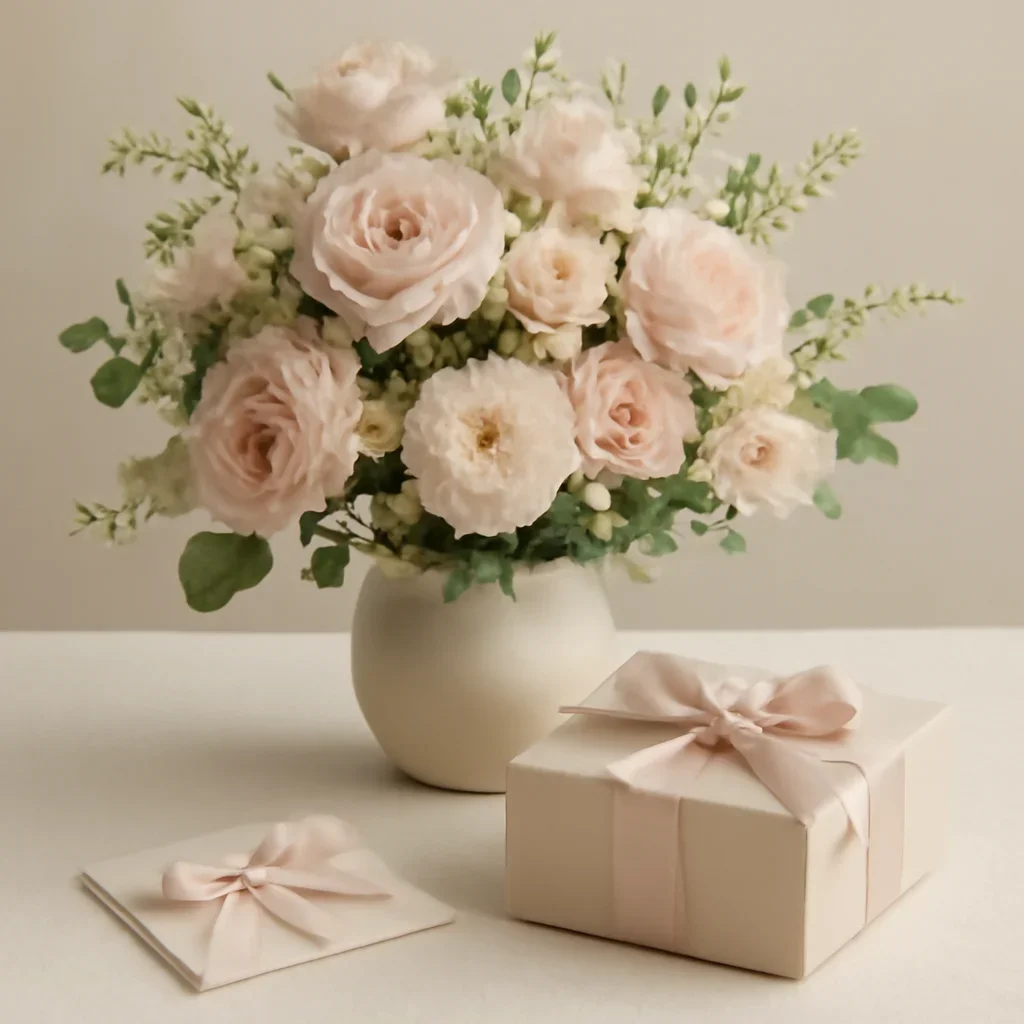 Call to action floral image for restaurant and hotel florals with thoughtful gift styling