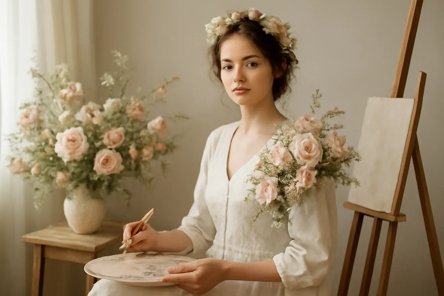 Local Artists styled with fresh flowers in a soft editorial setting