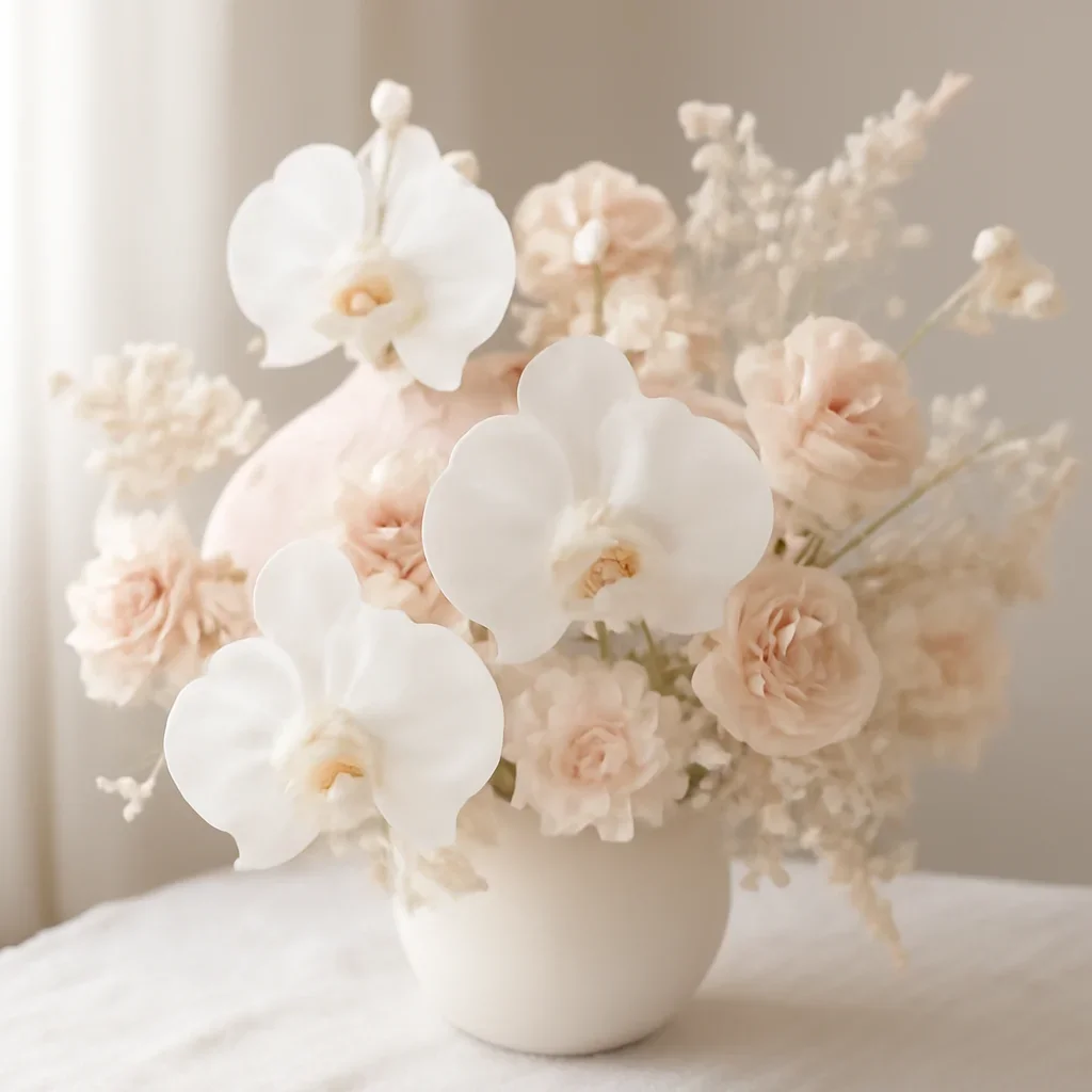 Supporting floral scene for orchids with boutique presentation