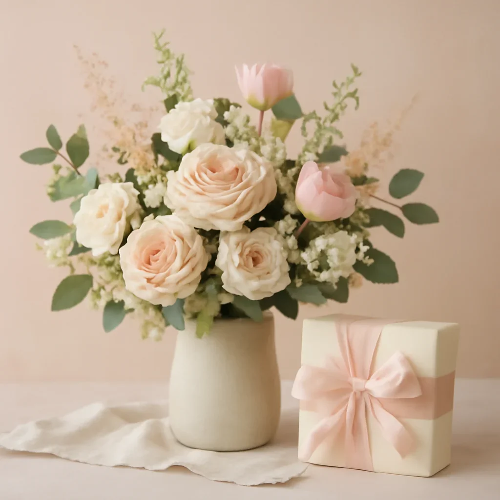 Call to action floral image for seasonal flowers with thoughtful gift styling