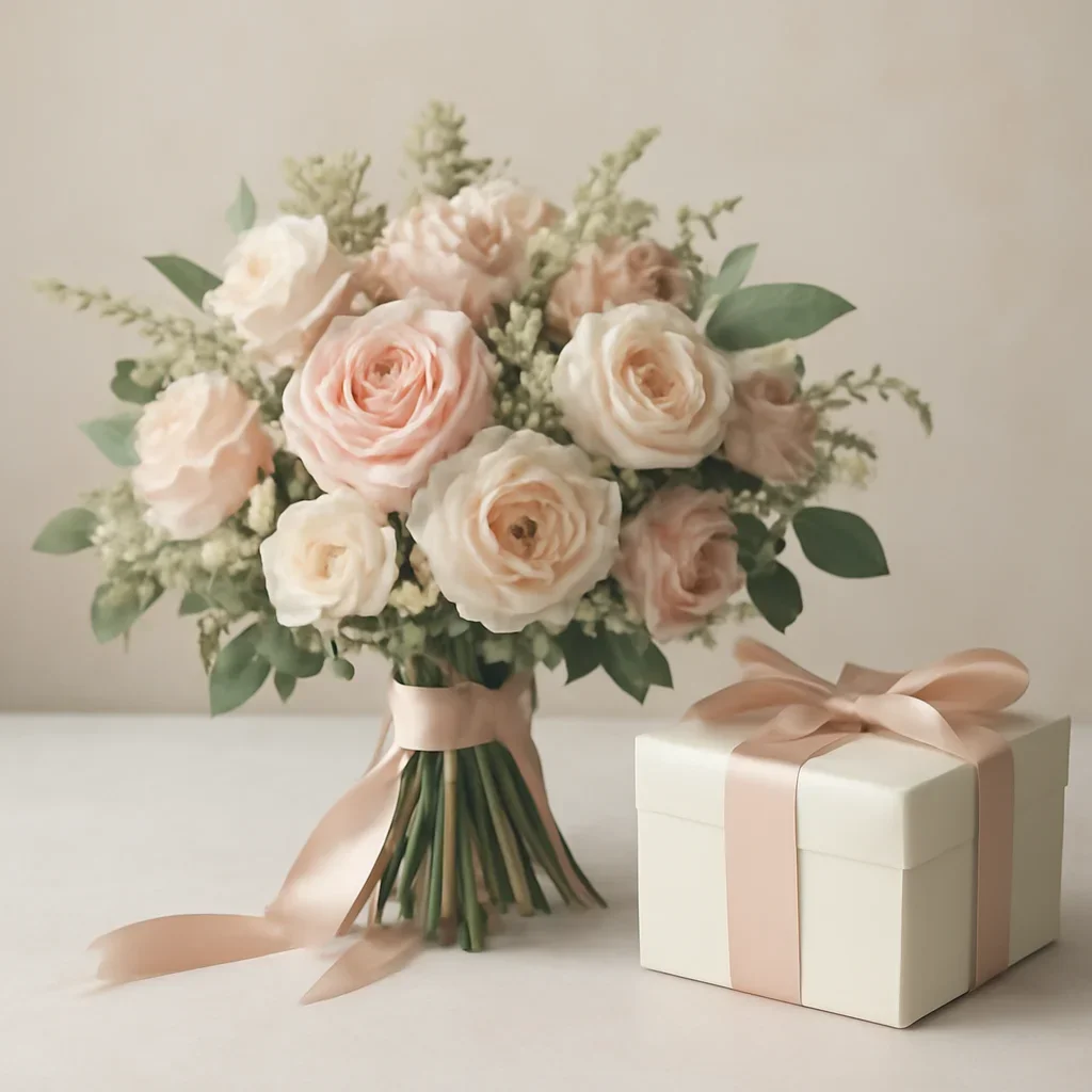 Call to action floral image for wedding flowers with thoughtful gift styling
