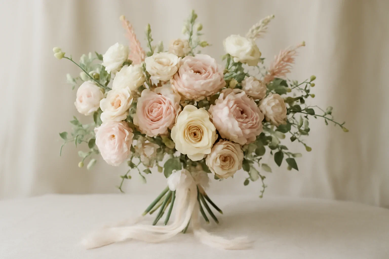 Wedding Flowers styled with fresh flowers in a soft editorial setting
