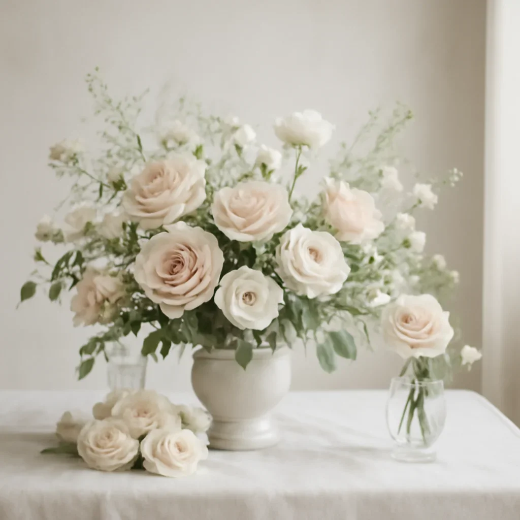 Supporting floral scene for wedding flowers with boutique presentation
